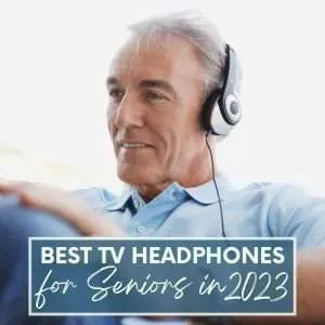 Older man watching TV with headphones